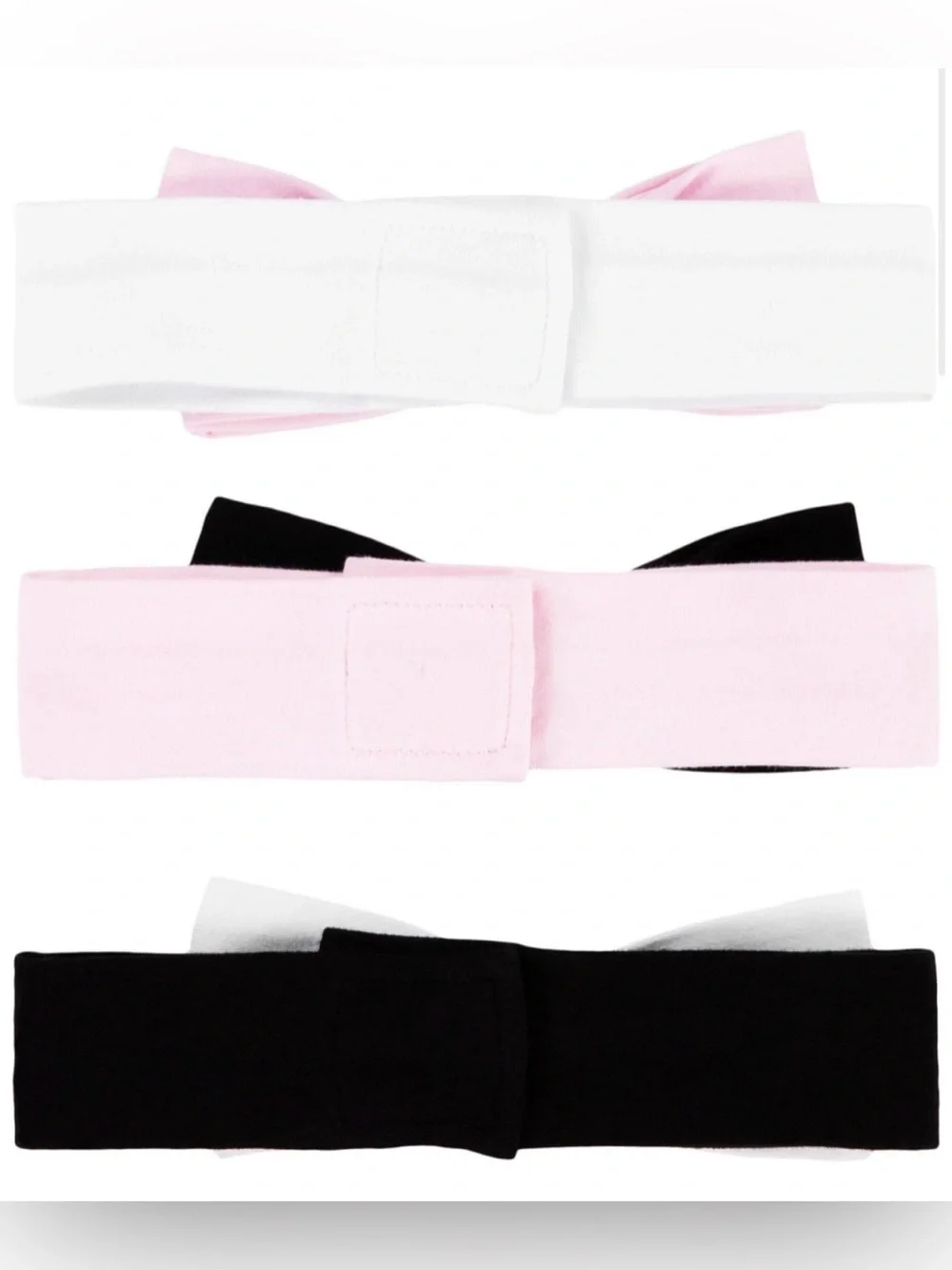 Jordan Baby Girl Bow Headband 3-Pack in Pink, Black & White